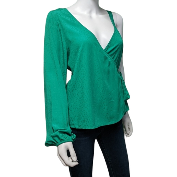 Sanctuary Dani One Shoulder Wrap Top Emerald, S - Picture 6 of 8